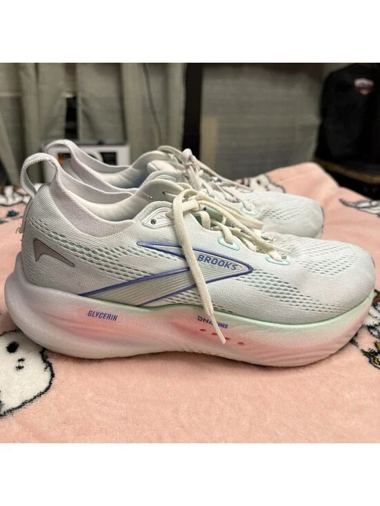 Brooks Glycerin women White/Blue/Green/Pink Low Top Lace-Up Running Sneakers