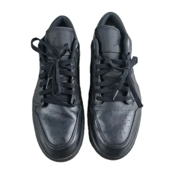 Nike Air Jordan 1 Low Sneakers Men Sz 12 Triple Black Leather Shoes 553558-093