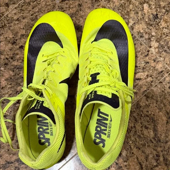 Nike Men's Neon Yellow and Black Track & Field Sprint Spikes