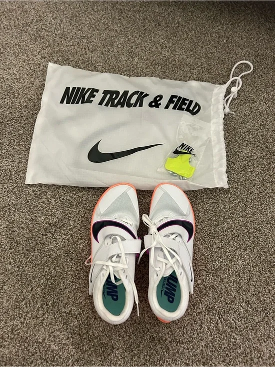 Nike White Track & Field Spikes with Pink Accent - long jump