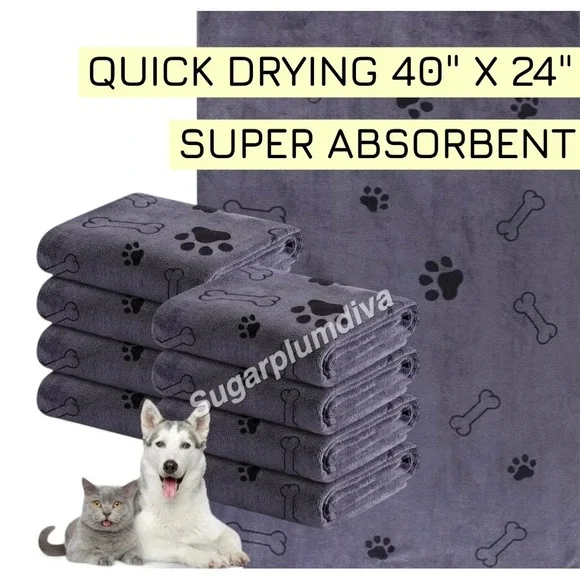 Super Absorbent Microfiber Pet‎ Drying Towels LARGE 8pk Quick Drying Dogs Cats