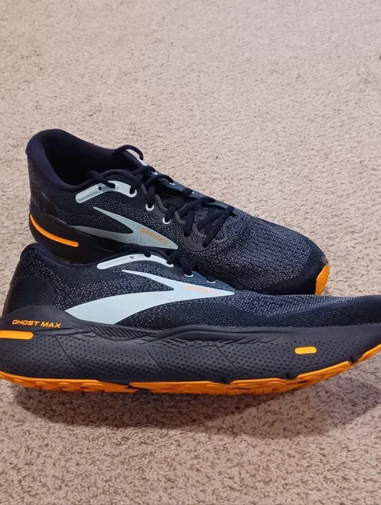 Brooks Ghost Max Running Shoes - Black with Orange Accents Mens Size 13