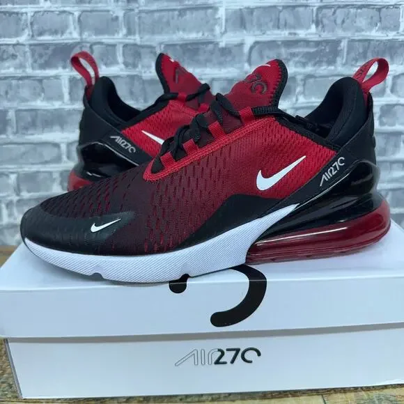 Nike Air Max 270 Gym Red White Black Running Shoes AH8050-602 Mens Size 9.5 New