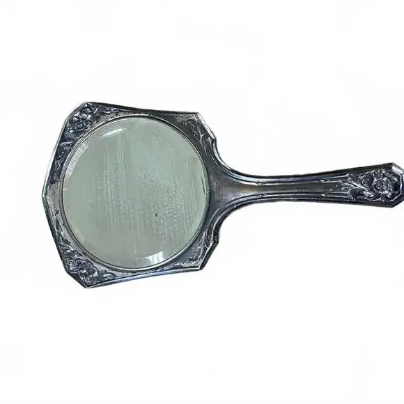 Antique Art Nouveau Silver Plated Repousse Hand Mirror