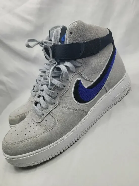 Nike Air Force 1 High Chenille Swoosh Gray Blue 806403-015 Men's Size 11.5