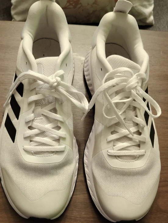 Adidas,White Athletic Sneakers with Black Stripe Accents