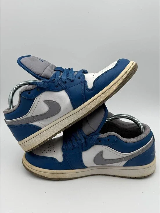 Nike Air Jordan 1 Low Blue White Gray 553558-412 Men's US 8 Sneakers No Insoles