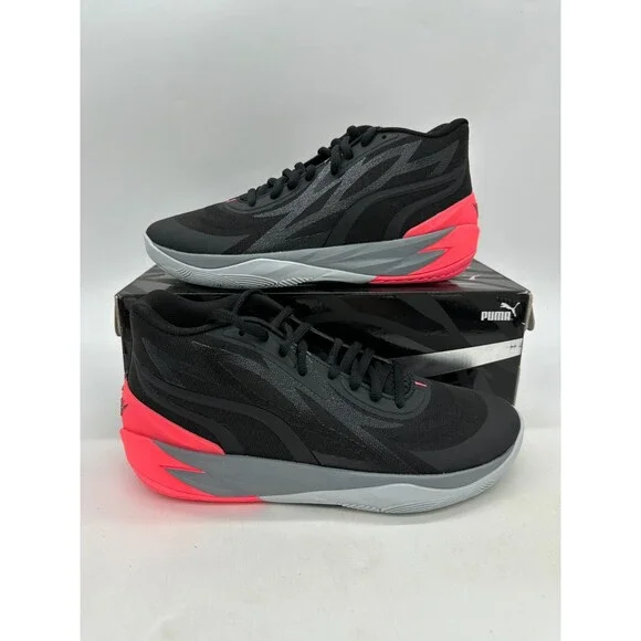 Puma MB.02 Men's Size 9.5 Black Neon Red basketball Athletic Shoes 378287 01