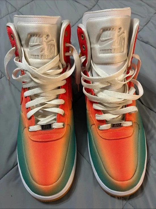 Nike Men’s air Force 1 High Top Sneakers - Orange & Green Gradient