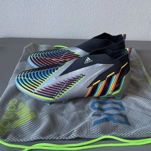 Adidas Predator Edge+ FG Silver Metallic Black HR1560 Men's Soccer Cleat Sz 11