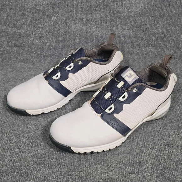 FootJoy Contour Fit BOA Golf Shoes Mens White Navy Blue Spiked 54181 9.5