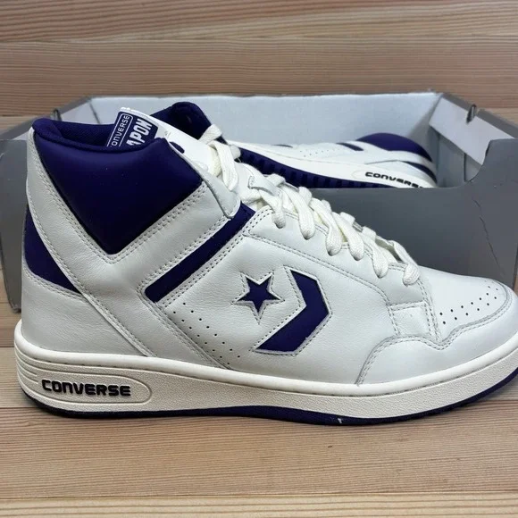 Converse Mens Weapon Mid  Mens Size 13 Vintage White Court Purple A11211C