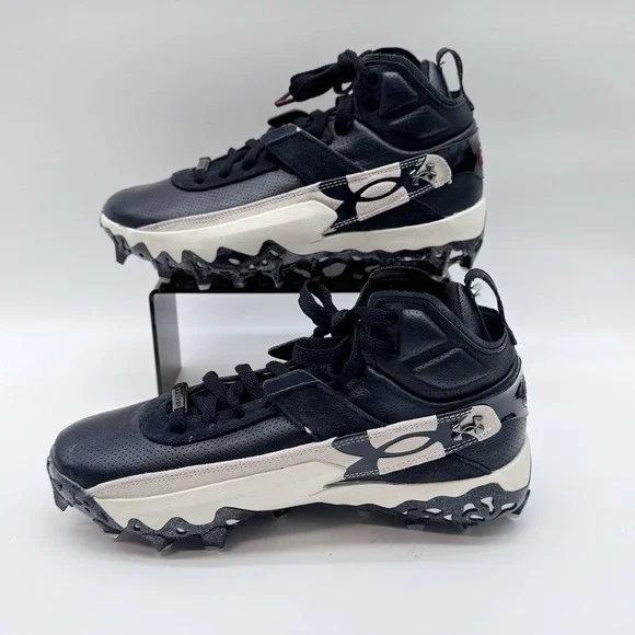 Size 8M- Under Armour Mens Harper 10 Pro Mid Baseball Cleats Shoes,Black/White