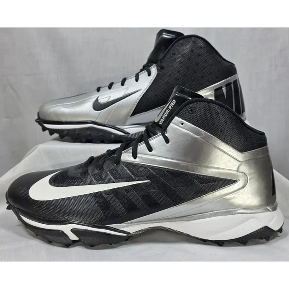 Nike Zoom Vapor Pro Mid Turf Football‎ Cleats Silver Black 527879-010 Mens 17