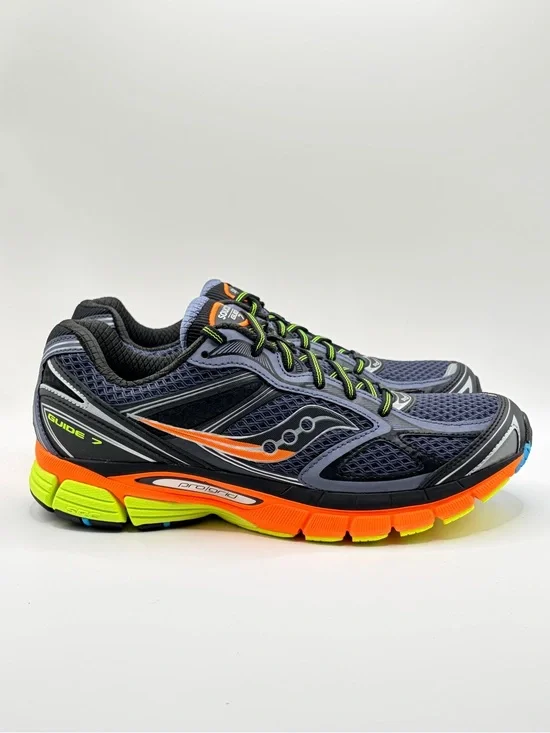 Saucony Progrid Guide 7 Men's Running Shoes - Navy with Orange & Neon