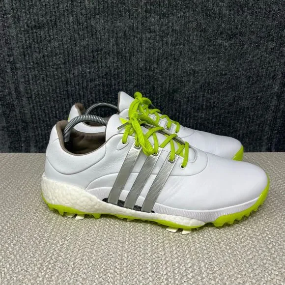 Adidas Tour360 22 Golf Shoes White Silver Solar Slime Leather Mens 10.5 GX4128
