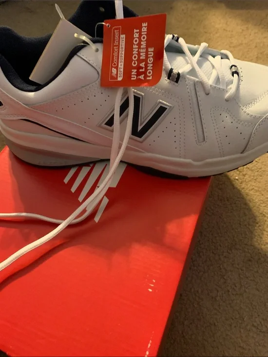 New Balance White and Navy Leather Athletic Sneakers Men’s 10 1/2 X Wide 4E
