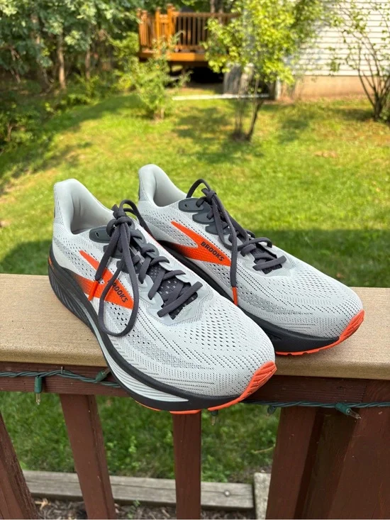 Brooks Men's Running Shoes - Light Gray with Orange Accents