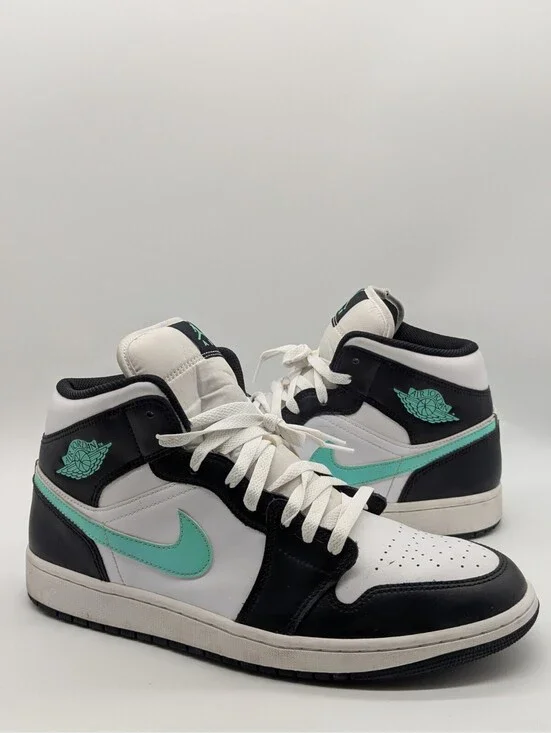 Nike Jordan 1 Mid Green Glow White Black Mens Size 12 Shoes Sneakers DQ8426-103