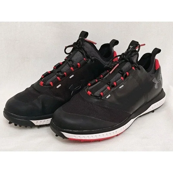 Under Armour Men's 8 Tempo Sport 2 Golf‎ Cleats Spikes Black Red Shoes Lace Up