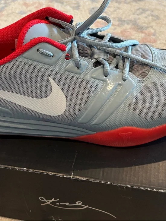 Nike Light Gray and Red Kobe Bryant Mentality Basketball Shoes Size 12