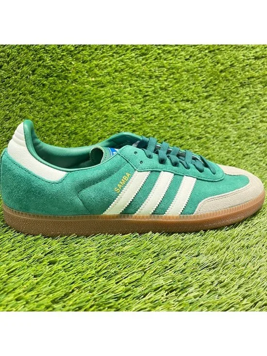 Adidas Samba OG Mens Size 12 Green White Athletic Walking Suede Shoes Sneakers