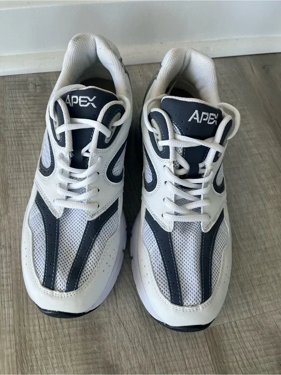 Apex X521 Mens Boss Runner White Navy Sneaker Orthopedic Shoe Size 9 Wide