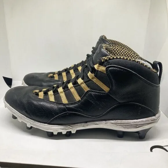 Jordan 10 TD Mid Black Metallic Gold Mens 12 Football Cleats Shoes