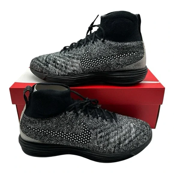 Nike Lunar Magista II Flyknit FC Shoes Mens 9 Black White Sneakers 876385-001‎