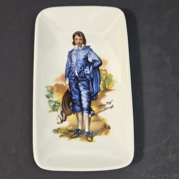 Limoges France Blue Boy Gainsborough Porcelain Trinket Dish Tray Vintage 5.5