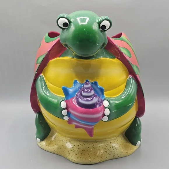 Vintage Van Pelt Turtle Time Ceramic Bathroom WasteBasket Can Tropical Trippy