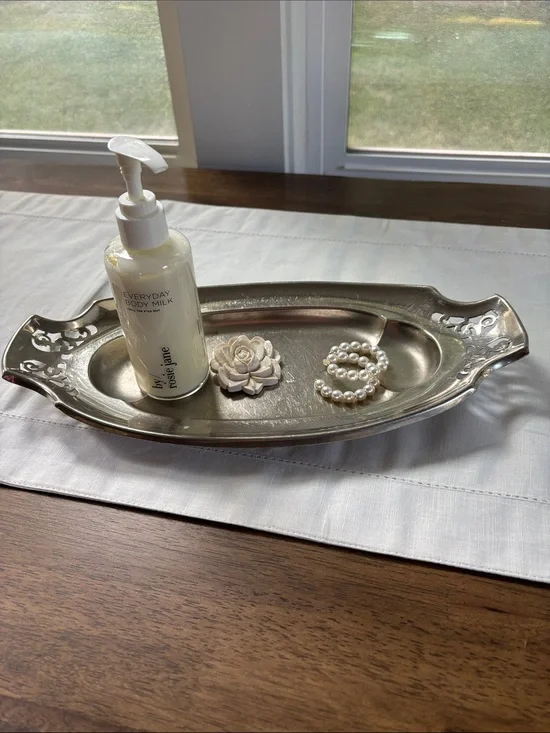 Vintage Manning-Bowman Silver Plated Oval Tray Cutout Handles