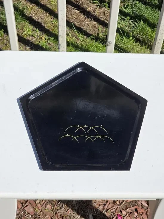 Japanese Lacquered Wooden Tray Black Urushi Dayflower design by Zohiko Vintage