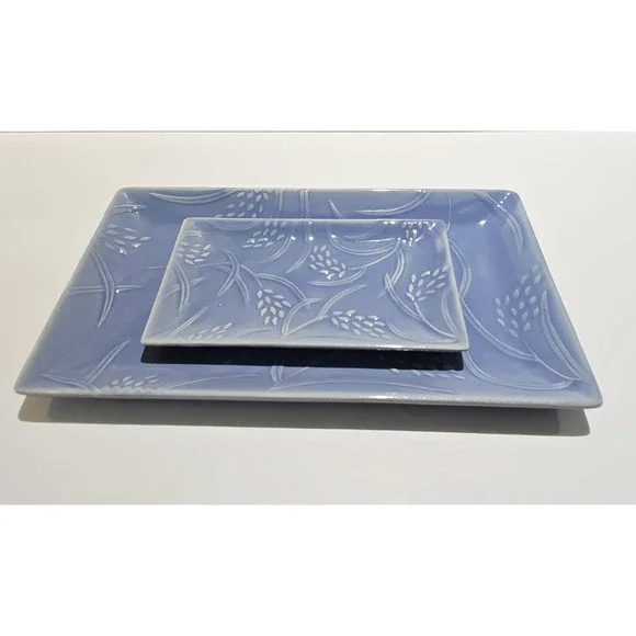 Crabtree & Evelyn Blue Wheat Ceramic Soap Dish Caddy Trinket Tray Rare!