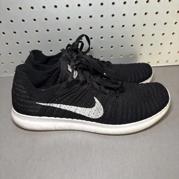 Nike Free RN Flyknit Running Shoes Mens Sz 9.5 Black/White Sneakers 831069-001