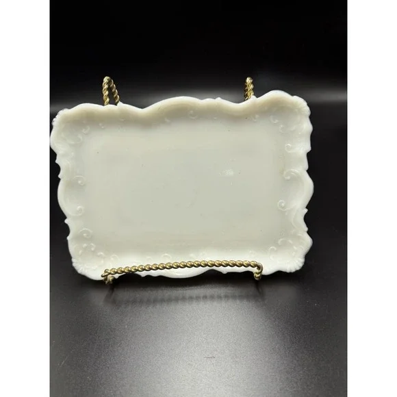 Vintage White Milk Glass Vanity Tray Scroll Border 513 Trinket Dish 8