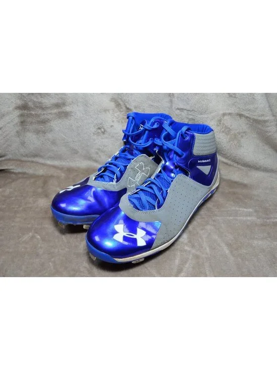 Under Armour Mens Baseball Metal Cleets Size 10.5 Blue & Gray High Top Heater