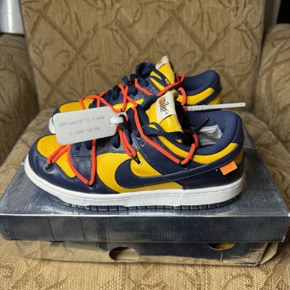 NIKE‎ DUNK LOW OFF-WHITE USED SIZE 6 UNIVERSITY GOLD MIDNIGHT NAVY CT0856 700