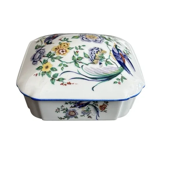 Limoges France Birds‎ Of Paradise Trinket  Box Vanity Dresser Porcelain Square