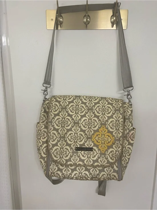 Petunia Pickle Bottom Gray & Cream Patterned Crossbody with Yellow Accent