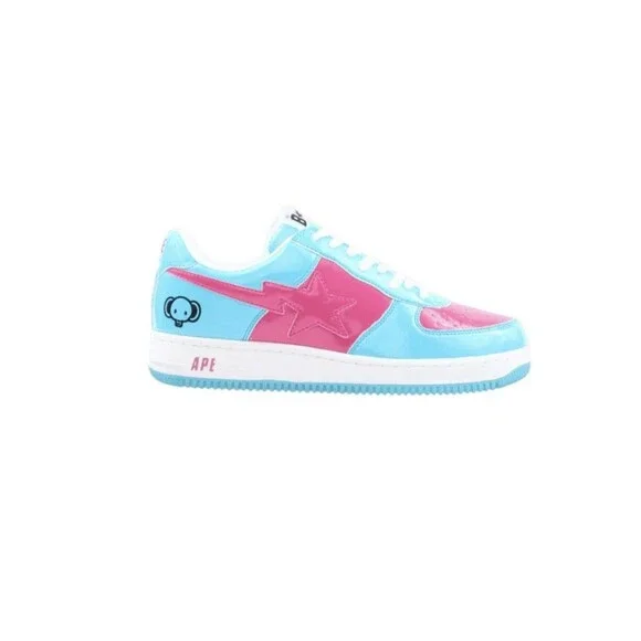 A Bathing Ape Bapesta FS 001 BAPE Patent Leather  Blue Pink Elephant Size 9.5