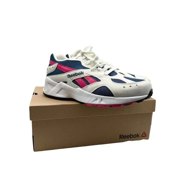 Reebok Aztrek Double Trainers White Pink Navy Mens‎ Sz 8.5 Athletic Shoes