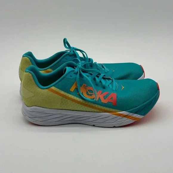 Hoka One One Rocket X Blue Green White‎ Racing Running Shoes Men's Size 14