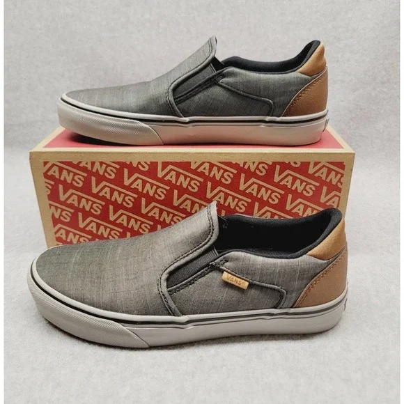 Vans Asher Deluxe Textile Slip On Mens Size 8 Skate Shoes Black/Gray VN0A5HTUY30