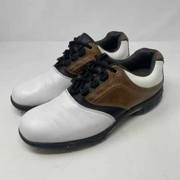 Footjoy Contour Series White Brown Leather‎ Golf Cleats Shoes Soft Spikes 10M