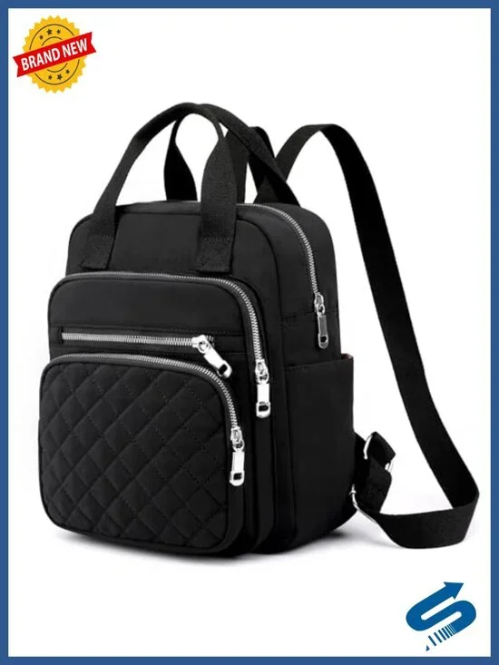Small Casual Quilted Square Backpack Waterproof Multi Pockets Daypack Top