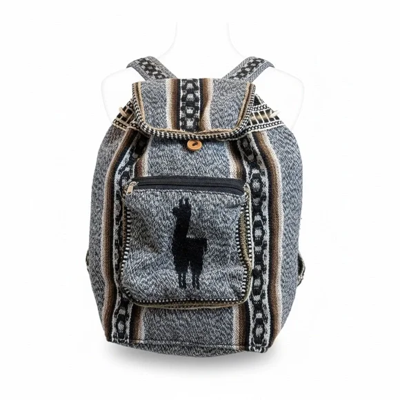 Peruvian‎ Llama/Aplaca Wool Soft Backpack Blue & Brown Boho Hippie Cabincore