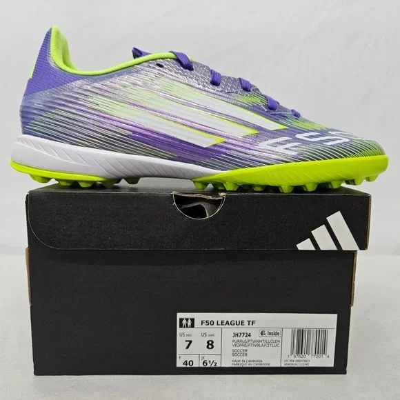 Adidas‎ F50 League TF Soccer Cleats JH7724 Purple Rush Lucid Lemon Mens Size 7