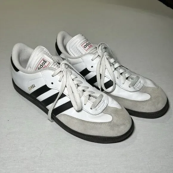 Adidas Samba athletic shoe Size 9.5 with white leather upper, black and grey