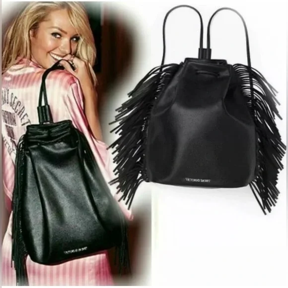 Victoria’s Secret‎ Faux Leather Fringe Bucket Backpack Purse